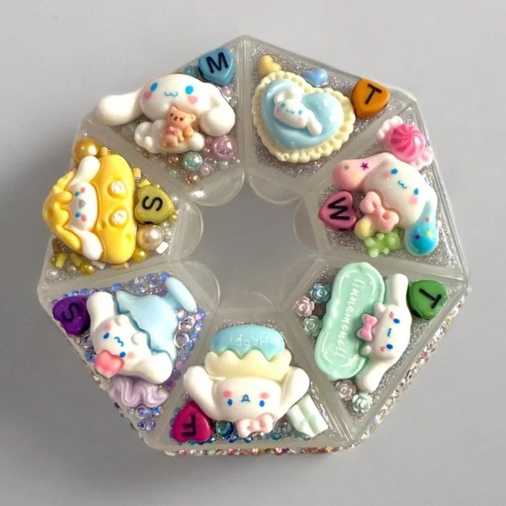 Decoden Pill Case, Cinnamoroll Junk Box Style, Handmade Full Rhinestones Kawaii